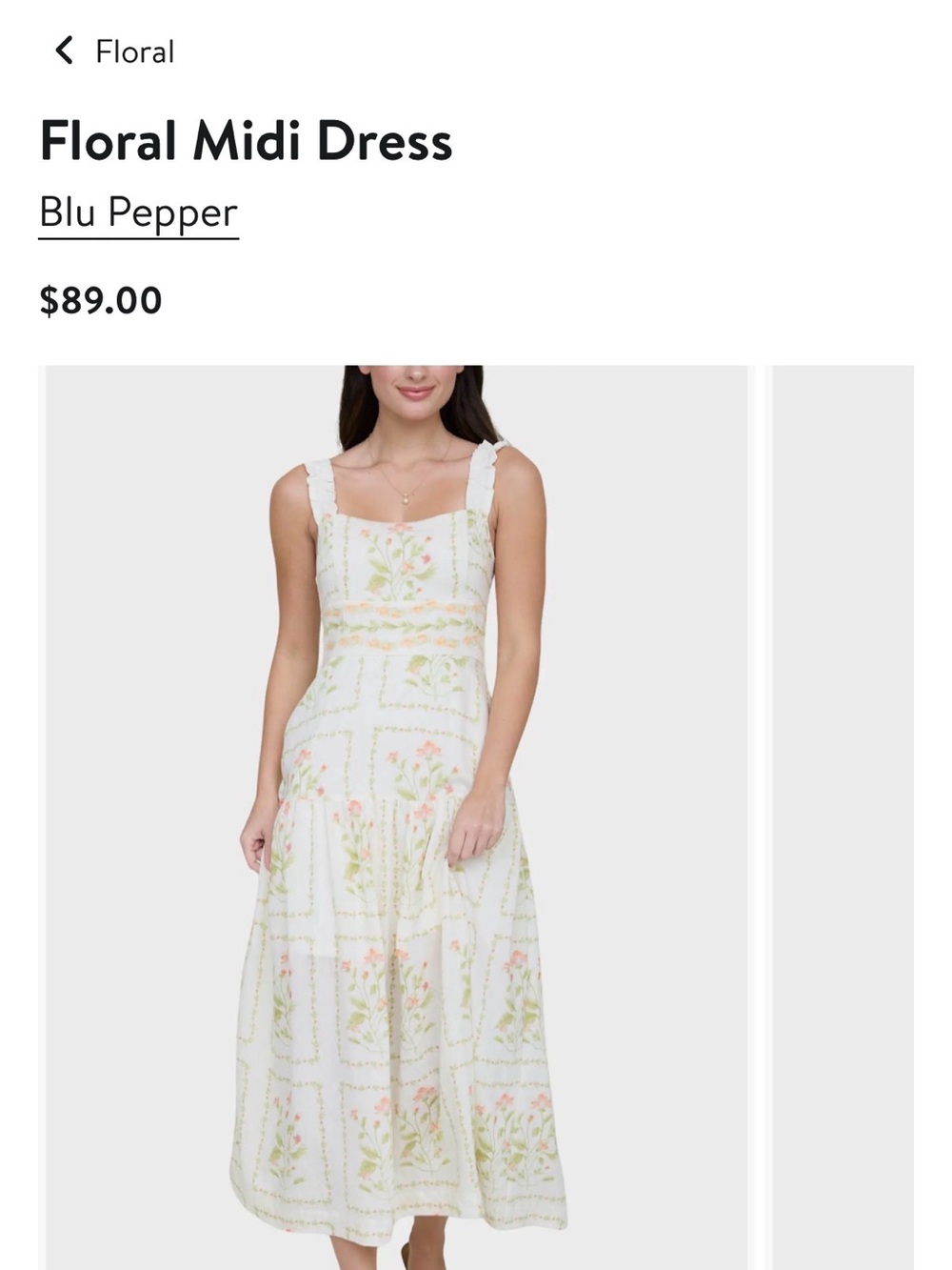 Blu Pepper Cream Midi Dress with Pink & Green Floral Print - Picture 6 of 13
